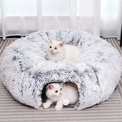 YUYAFN plush cat tunnel grey – cozy donut bed for indoor cats