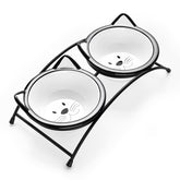 Y YHY raised ceramic cat bowls on a stand for comfortable feeding height