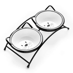 Y YHY raised ceramic cat bowls on a stand for comfortable feeding height