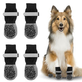 Yylaiire dog socks set of four gray package with secure cuff for secure fit.