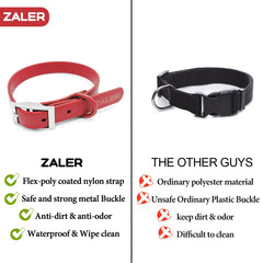 ZALER Easy-clean dog collar shown being wiped with a damp cloth