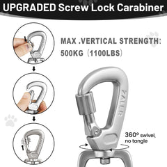 ZALER screw-lock carabiner detail for enhanced leash safety during walks