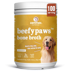 Zammex bone broth powder packaging suggests premium pet formula