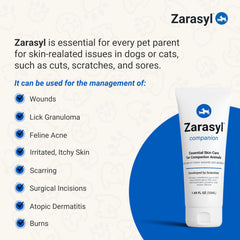 Zarasyl companion barrier cream on paw demonstrating gentle application for skin protection
