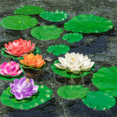 ZAUGONTW artificial pond decor demonstrates realistic, lightweight leaves on water.
