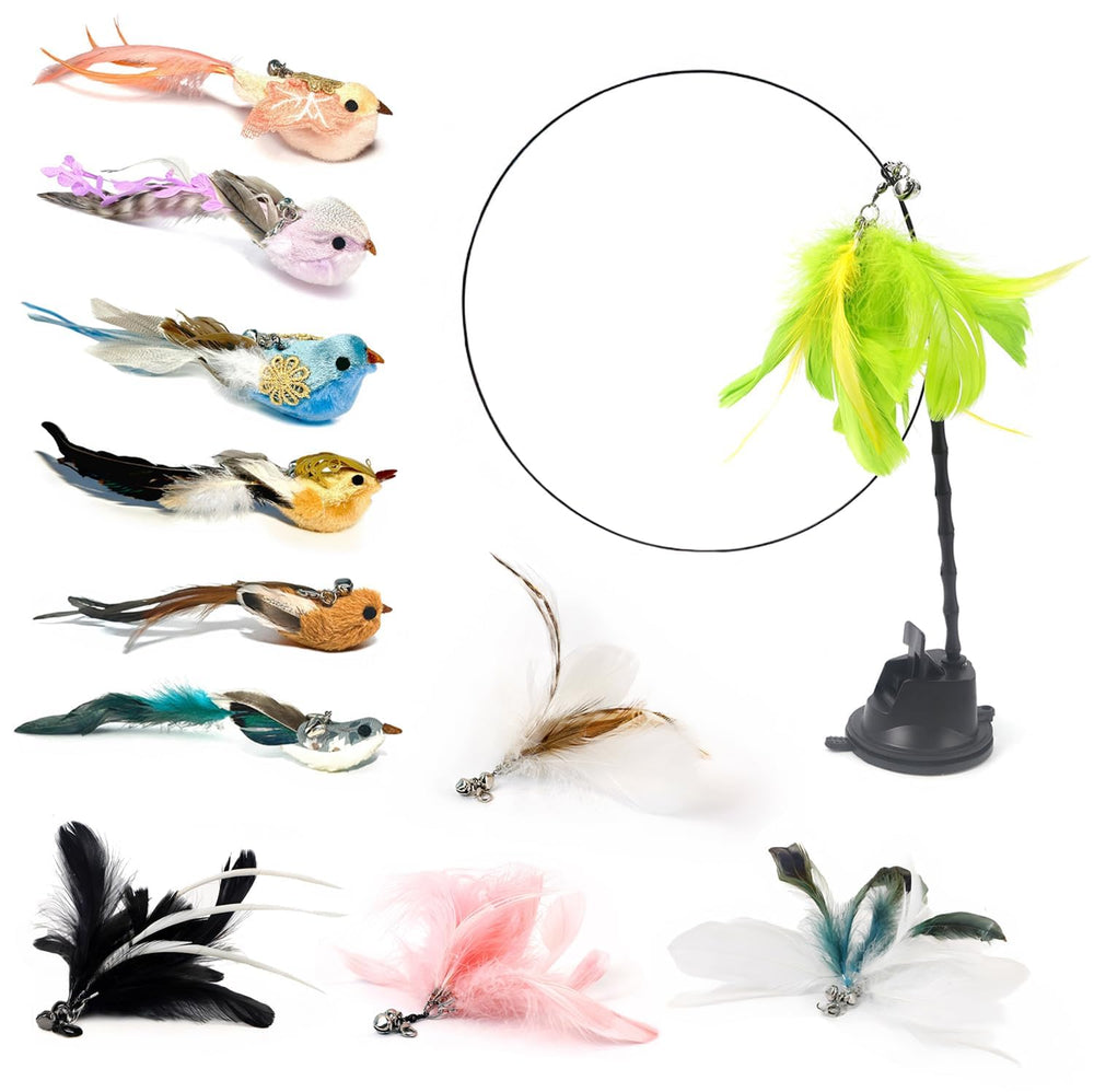 ZAYLUMO interactive cat feather wand with suction base for solo play and exercise.