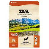 ZEAL Canada Air-Dried Beef Recipe bag front highlights grain-free, complete dog nutrition.