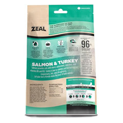 ZEAL Canada salmon-turkey serving close-up emphasizes omega-3 for a glossy coat.