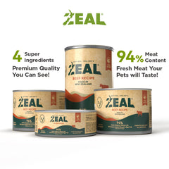 ZEAL 6oz can pack-shot showcases grain-free, filler-free nutrition