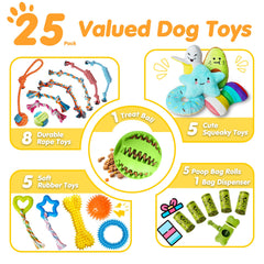 Zeaxuie 25-pack plush squeaky toys close-up to spark attention and reduce boredom