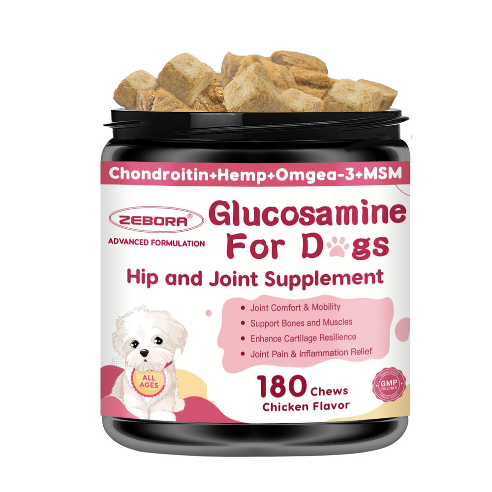 ZEBORA glucosamine for dogs bottle closeup highlighting daily joint support