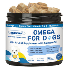 ZEBORA Omega-3 for Dogs bottle with salmon oil promotes a healthy coat and skin