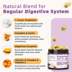 ZEBORA Probiotics for Dogs pumpkin ingredient highlight showcases natural fiber supporting regular digestion.