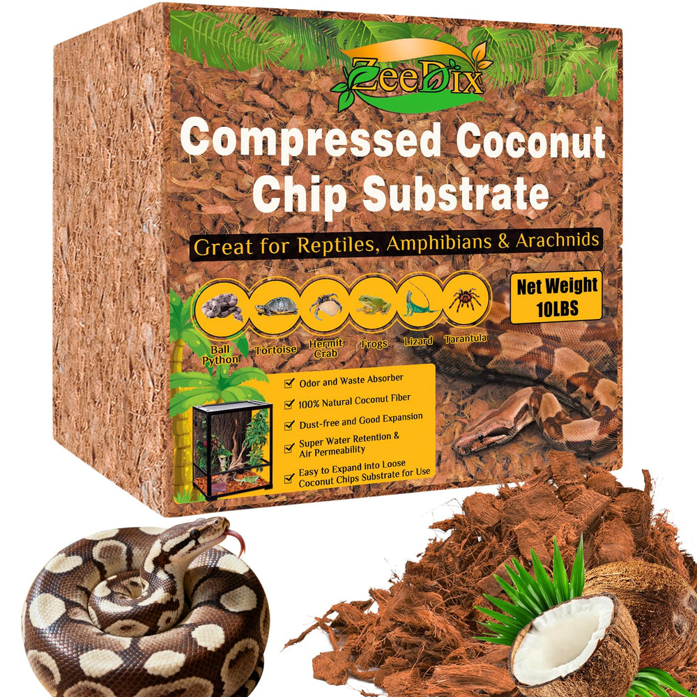 ZeeDix coconut chips brick expands into loose reptile bedding
