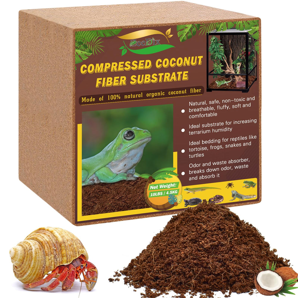 ZeeDix coconut fiber substrate brick expands when soaked for moisture absorption in terrarium.