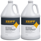 Zeiff Pet Stain & Odor Remover front label demonstrates enzyme action against tough odors.