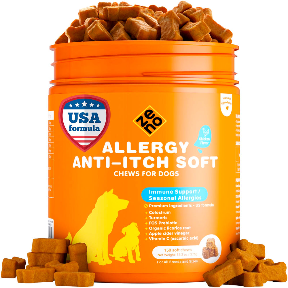 ZENO Dog Allergy Chews packaging hero emphasizes a trusted allergy relief option for dogs.