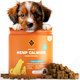 ZENO hemp calming chews bottle with dog-friendly packaging for fast calming support.