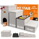Zerbuger dog stairs 23h 4-step beige with storage cover for elevated beds