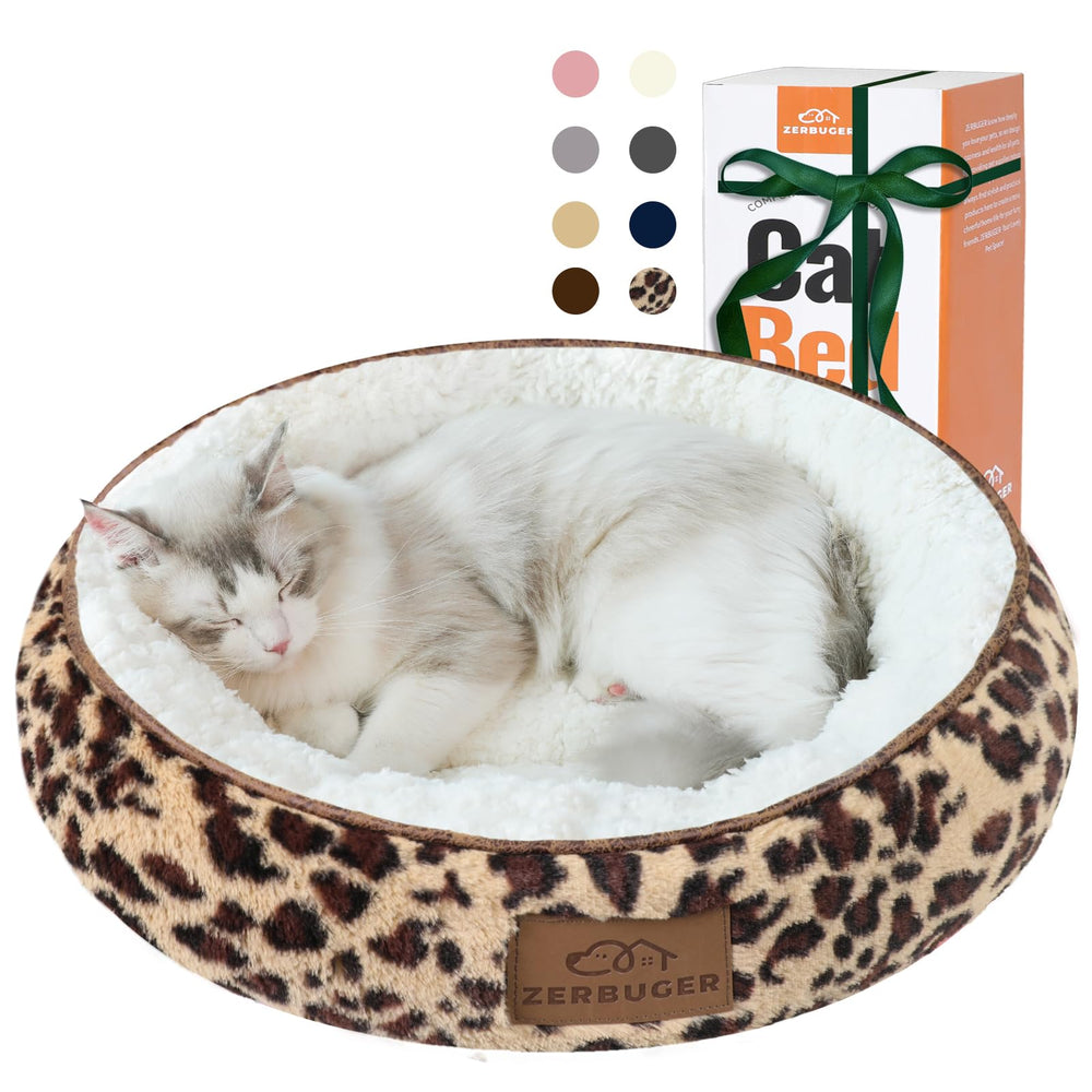 Zerbuger leopard round bed front view shows snug 20-inch design for cats and dogs