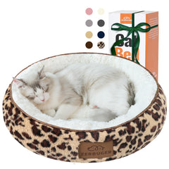 Zerbuger leopard round bed front view shows snug 20-inch design for cats and dogs