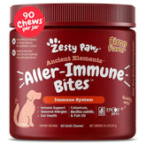 Zesty Paws Dog Allergy Relief bottle showing soft chews for seasonal itch support and gentle digestion.