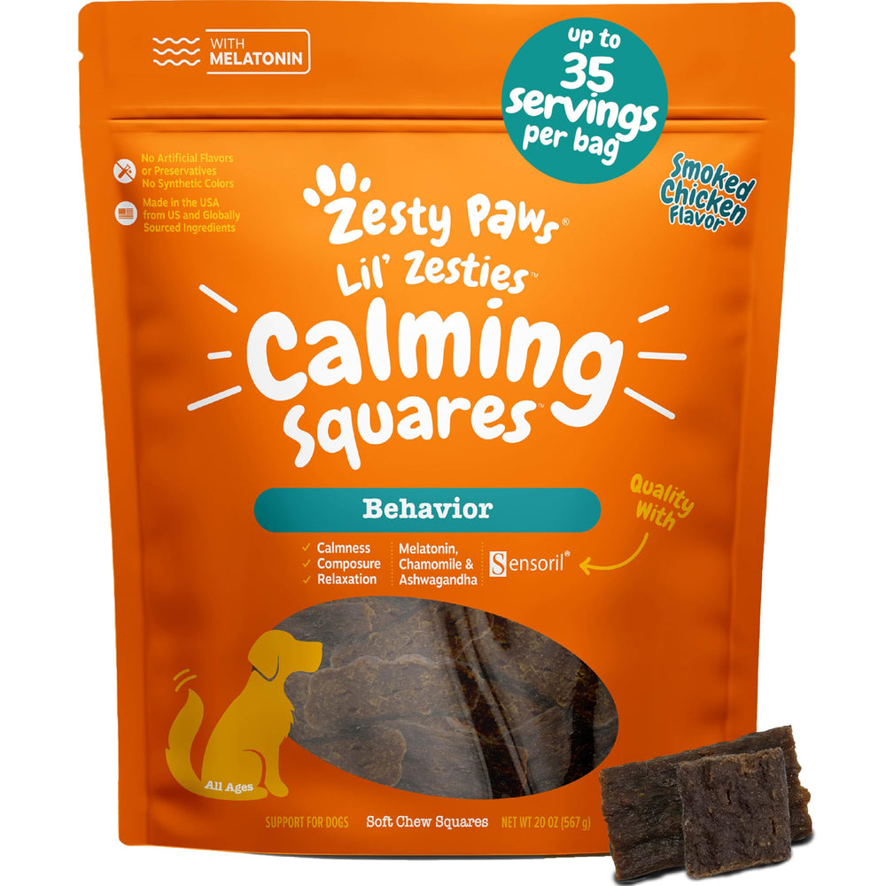Zesty Paws flavored soft chews packaging ready for calming routines.