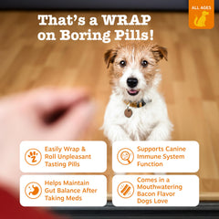 Zesty Paws Pill Wrap Probiotic Paste wraps around a pill for easy administration.