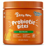 Zesty Paws Probiotics for Dogs packaging bottle signaling gut health support.