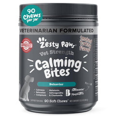 Zesty Paws Vet Strength Calming Chews tin front for stress relief during vet visits