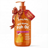 Zesty Paws Wild Alaskan Fish Oil bottle pour supports easy daily dosing for pets.