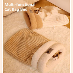 ZHUANXUA cat sleeping bag bed blue den shot showing semi-enclosed hideaway