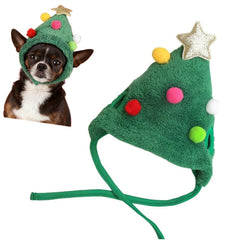Zhzrche Christmas Tree Hat for pets with star pom-poms for festive photos
