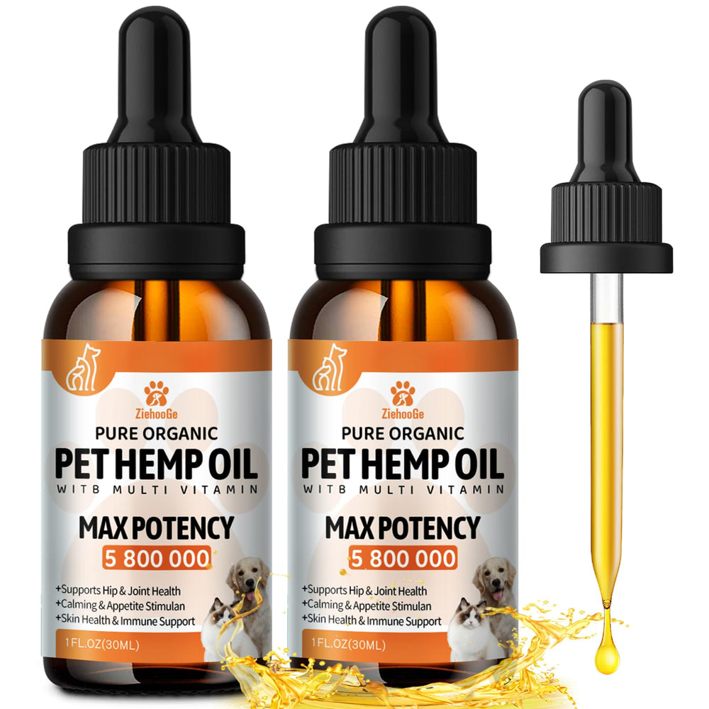 ZiehooGe hemp oil for dogs and cats bottle pour supports easy daily dosing for calm.