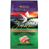 Zignature Duck Dog Food 25 lb bag front view highlighting quality protein for rotation diets.