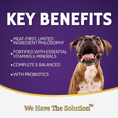 Zignature Venison kibble close-up shows textured bites and quality ingredients