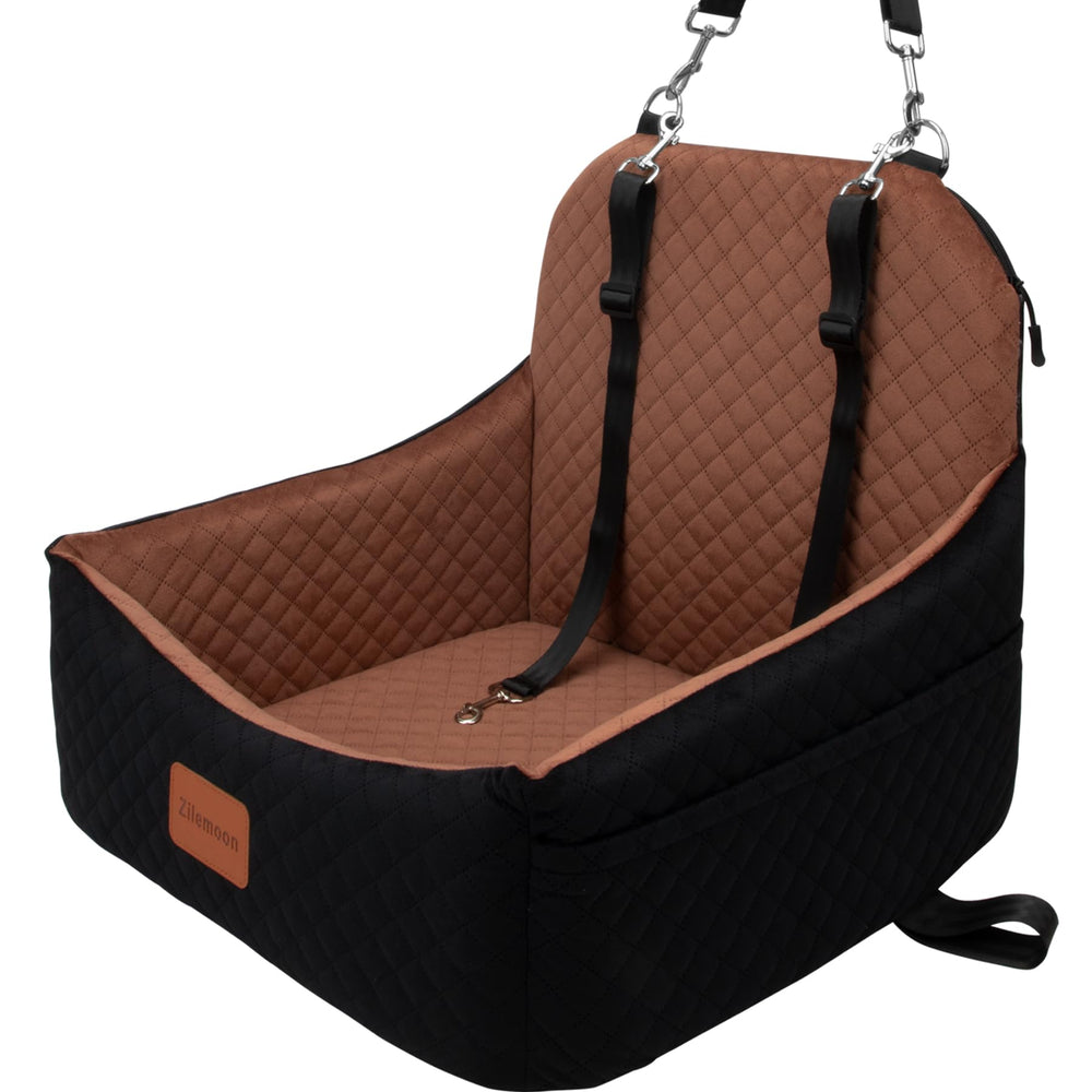 Zilemoon car dog seat with safety leashes keeps pets secure during car rides.