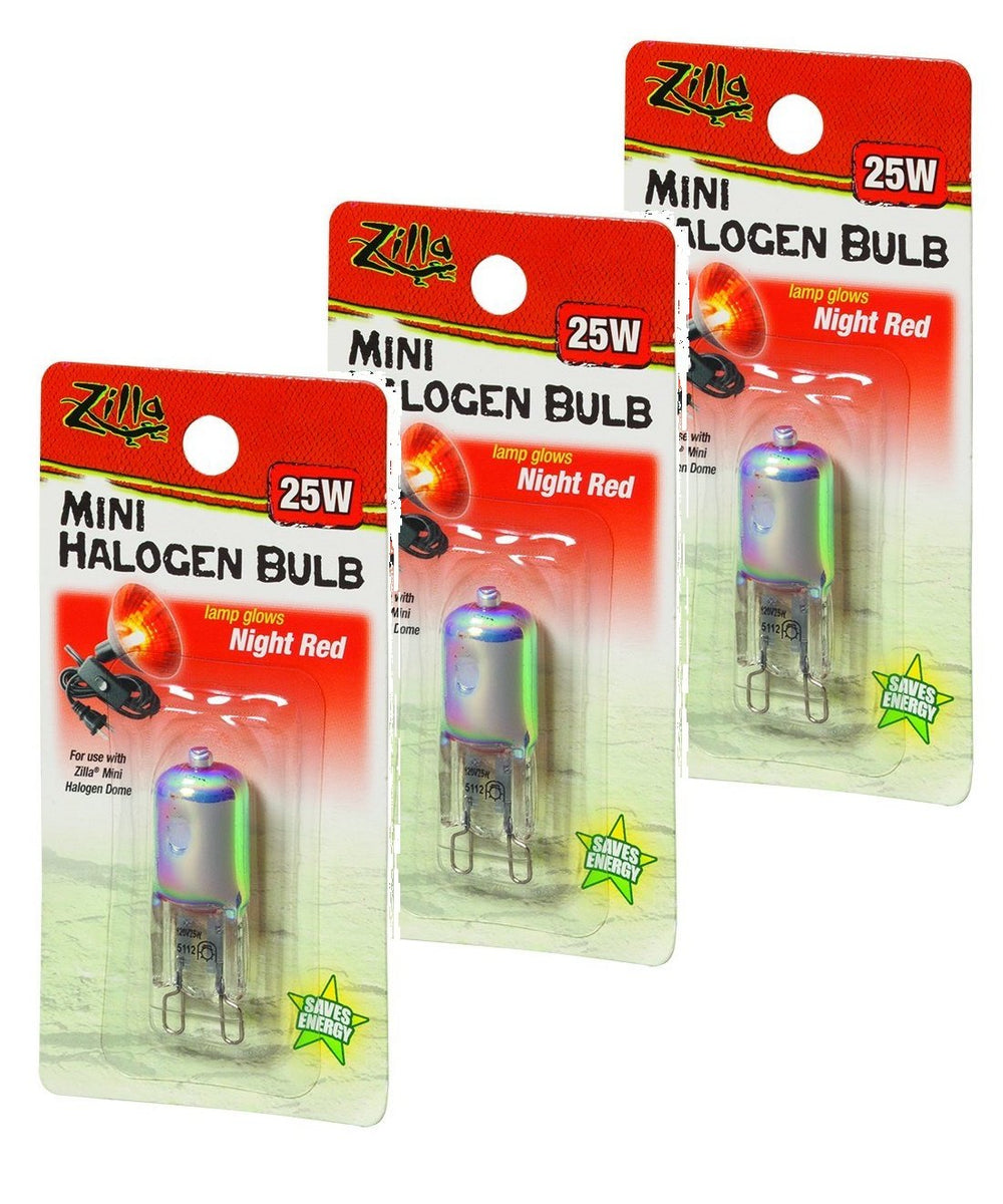 Zilla Mini Halogen Lamp Reptile Bulb night-red glow for terrarium warmth.