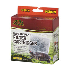 Zilla replacement filter cartridges medium 3-pack for turtle tank filtration improves water clarity.