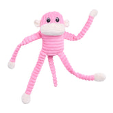 ZippyPaws Crinkle Monkey pink body ready for interactive play with crinkle and squeaker.