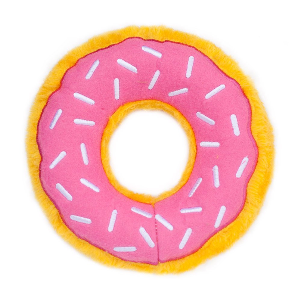 ZippyPaws Donutz strawberry-donut plush toy with soft fabric for cuddly play sessions.