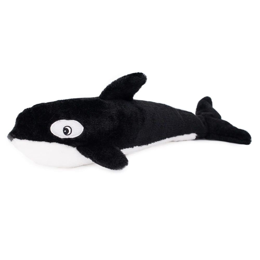 ZippyPaws Jigglerz Killer Whale front view with embroidered details for playful charm and durability