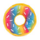 ZippyPaws Jumbo Donutz rainbow donut toy for durable playtime and squeaky fun.