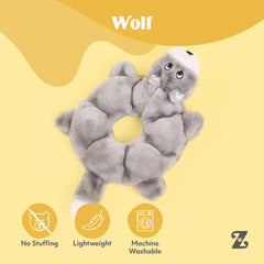 ZippyPaws Loopy Wolf soft plush material enhances cuddle time after play.