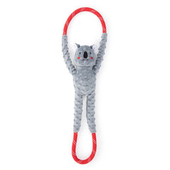 ZippyPaws RopeTugz Koala close-up with squeaker for engaging chew play.