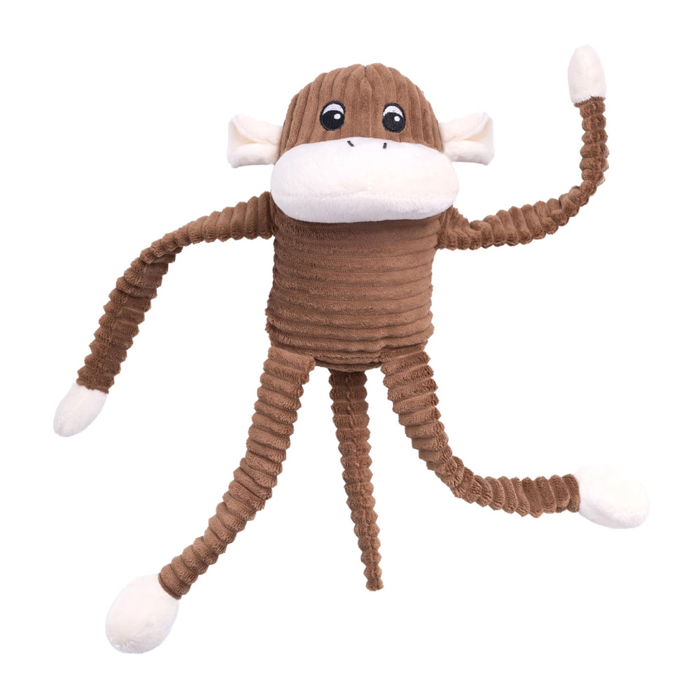 ZippyPaws Spencer Crinkle Monkey body offers cozy plush for gentle play.