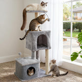 ZLAFM 437-inch cat tree top perch offers elevated view and cozy resting spot.