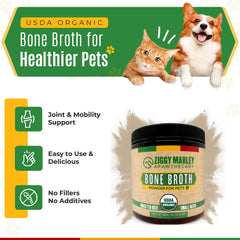 ZMA Pets Ziggy Marley bone broth powder jar—easy sprinkle for digestive wellness