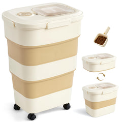 ZOMISIA 45-50lbs dog food container with wheels enables easy mobility and freshness.