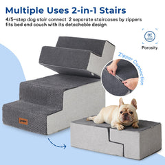 ZOMISIA dog stairs beige 4-steps top view helps pets reach beds